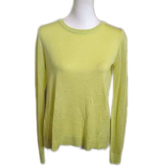 CAbi style #199 split back mesh neon lemon lime sweater, acrylic, sheer XS - Picture 1 of 9